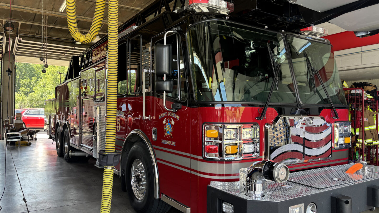 The Engine 5 truck parked inside station 5.