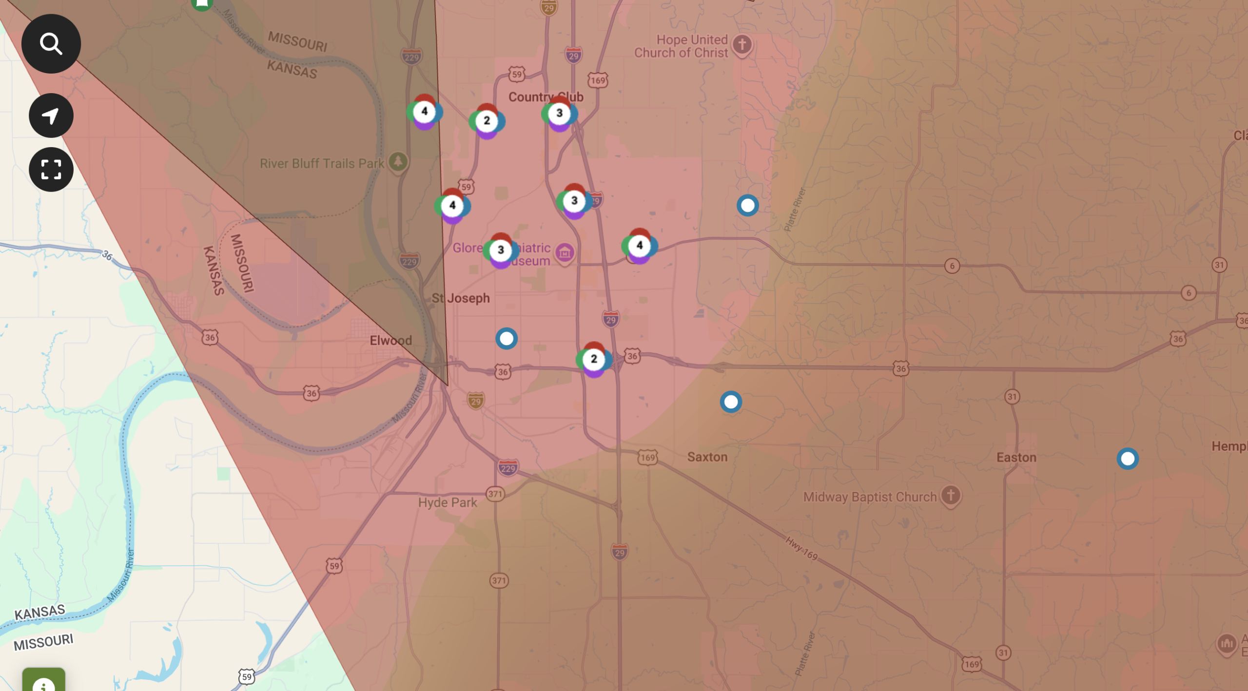 The green highlight in the top left corner of the outage map shows the area still affected by outages caused by downed power lines. 