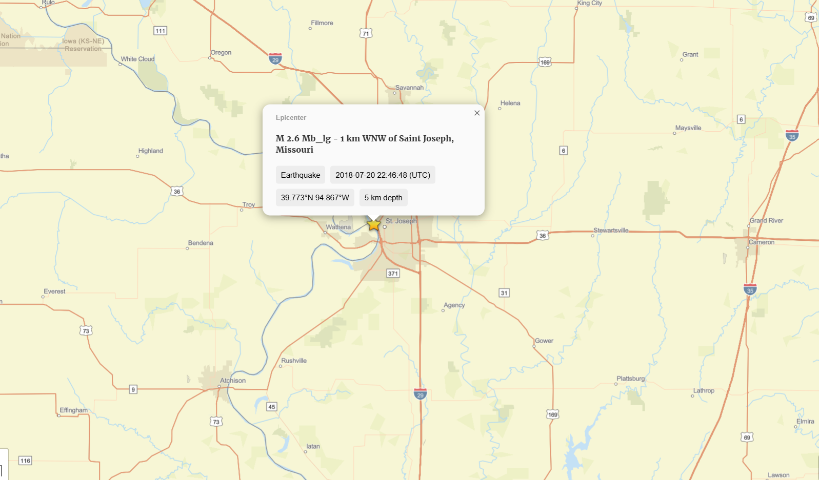 USGS recent earthquake map.