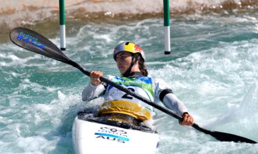 Athletes compete at the ICF Canoe Slalom World Championships.