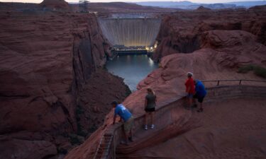 The Glen Canyon Dam from a viewpoint above the Colorado River