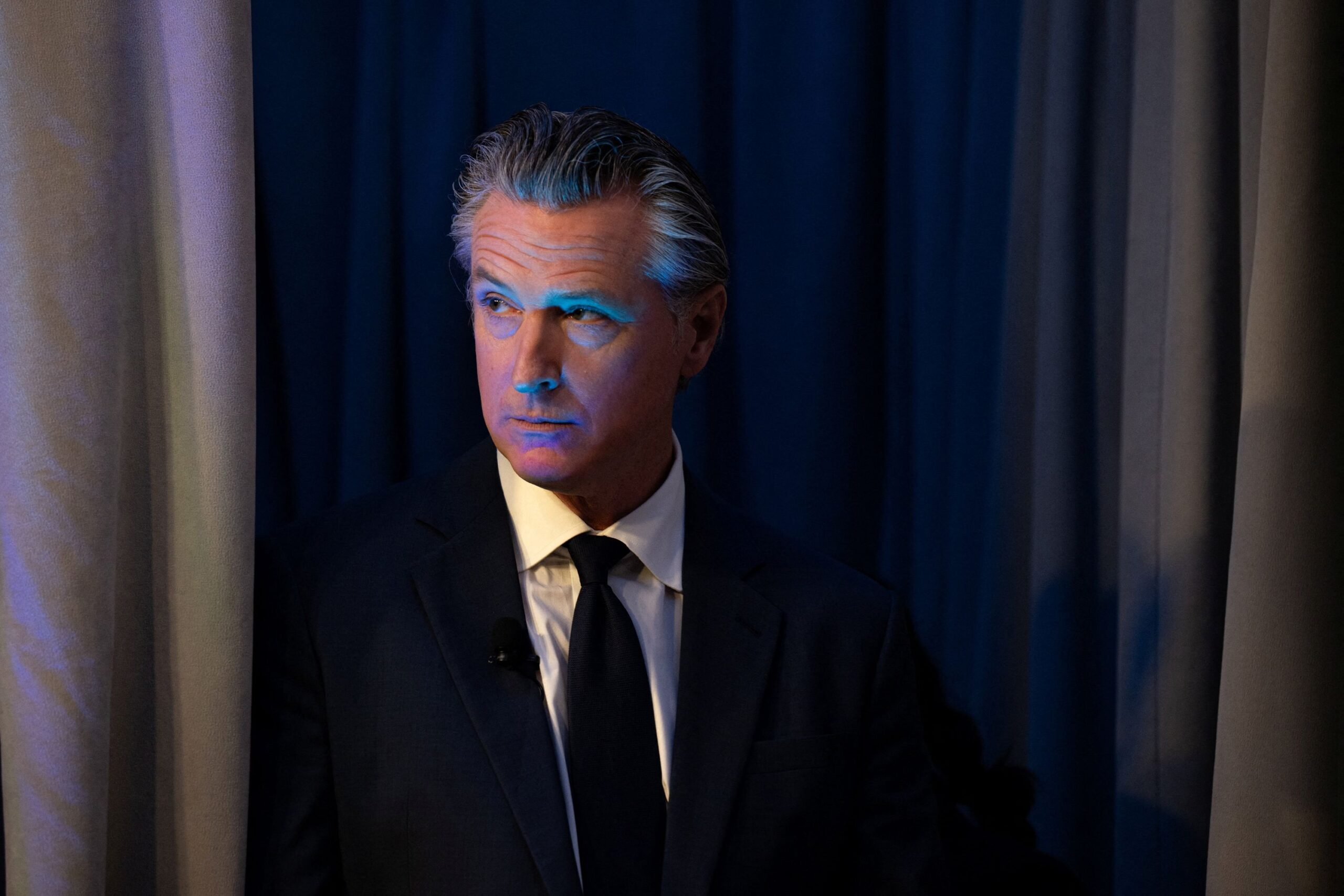 <i>Annabelle Gordon/Reuters via CNN Newsource</i><br/>California Governor Gavin Newsom waits to give remarks at the Center for American Progress Ideas Conference at the Mayflower Hotel in Washington
