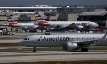 An American Airlines plane taxis at Los Angeles International Airport on April 23.