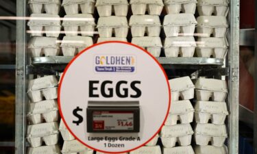 Eggs on display in an Aldi grocery store in New York City