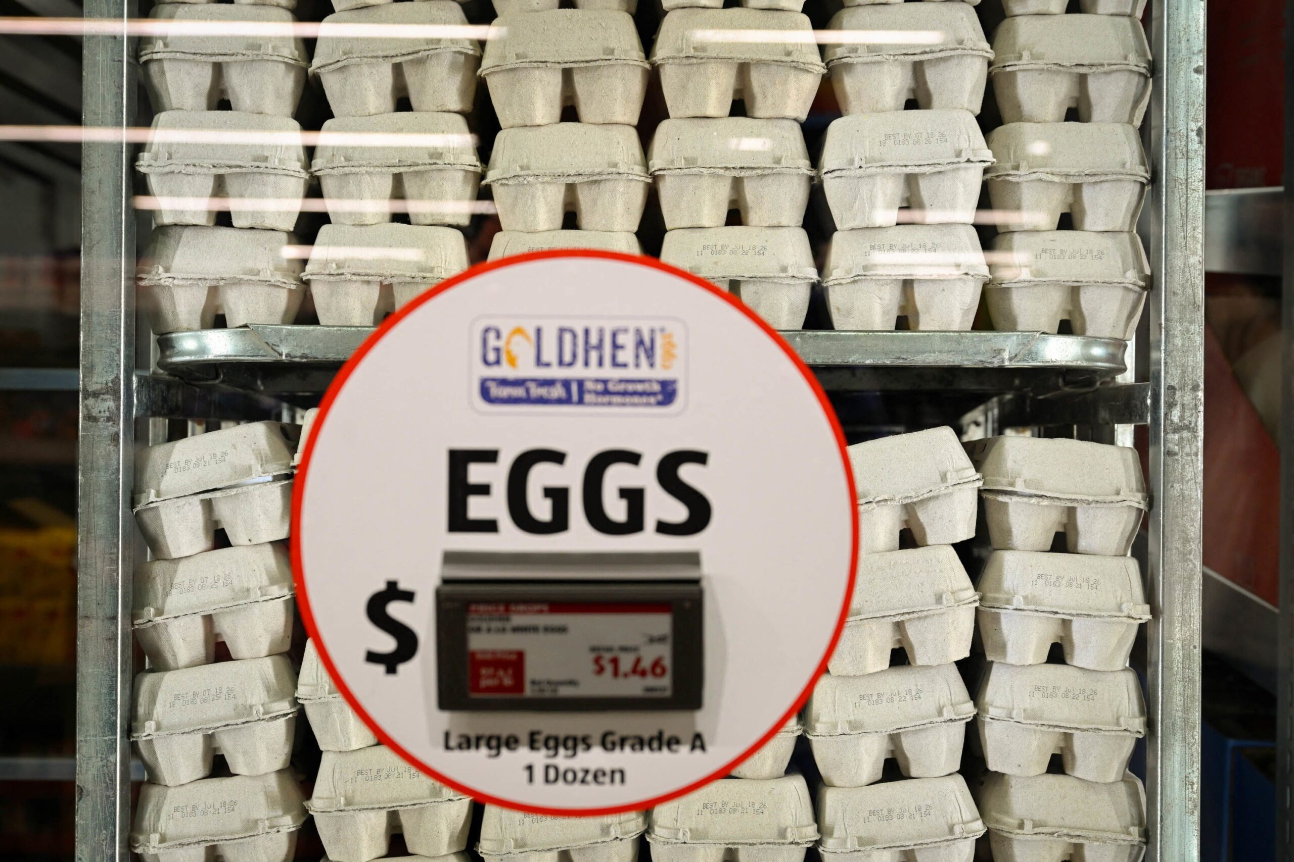 <i>Vincent Alban/Reuters via CNN Newsource</i><br/>Eggs on display in an Aldi grocery store in New York City