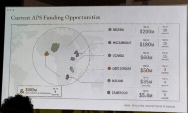 A screen shows a US government map of Africa with mislabeled countries during a State Department presentation at a global conference in Rio de Janeiro
