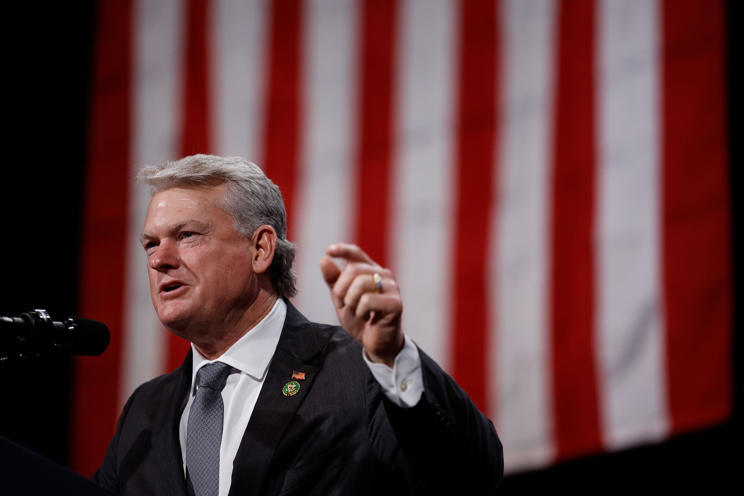 <i>Kevin Dietsch/Getty Images via CNN Newsource</i><br/>Rep. Mike Collins speaks before then-nominee Donald Trump during a campaign rally in Atlanta