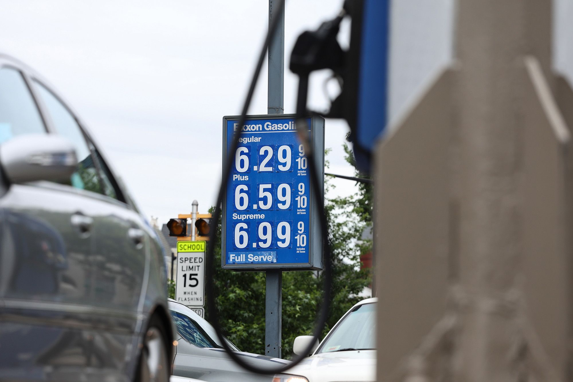 <i>Alex Wroblewski/Bloomberg/Getty Images via CNN Newsource</i><br/>A sign displays the price of unleaded gasoline at an Exxon gas station in Washington