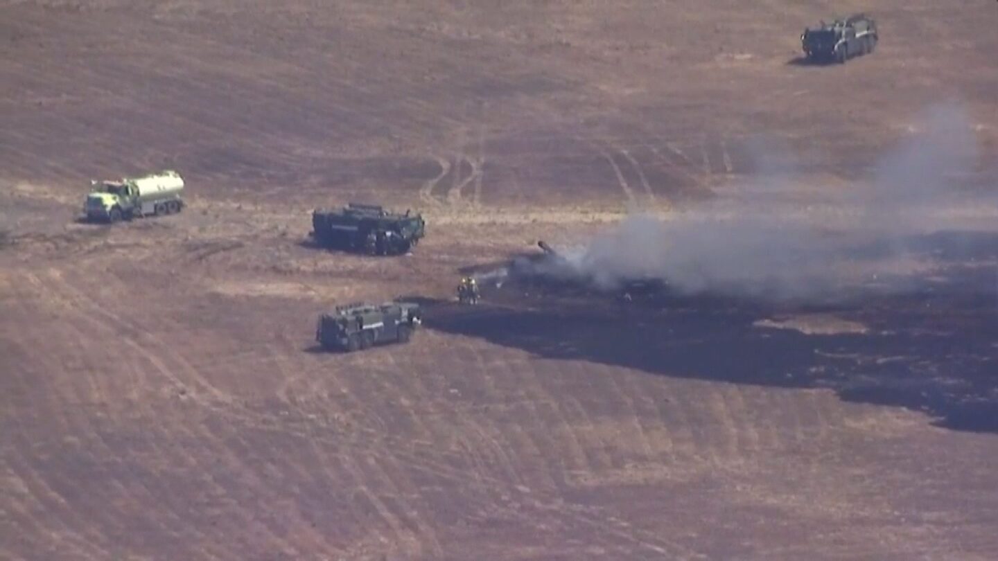 <i>KGTV via CNN Newsource</i><br/>A fighter jet crashes in Miramar