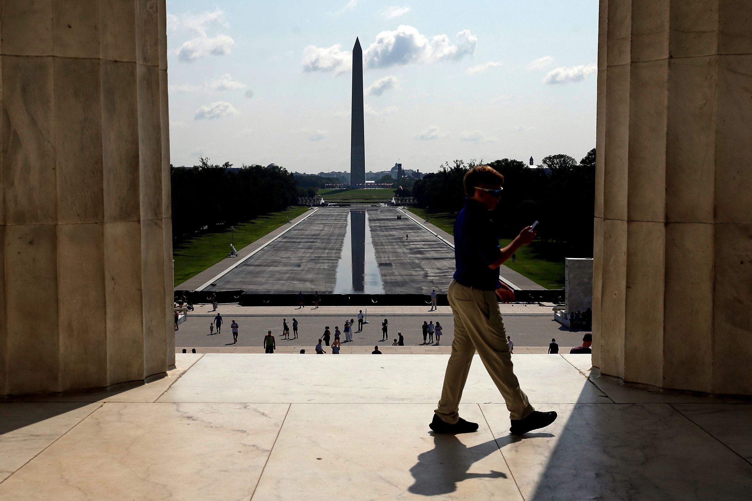 <i>Rahmat Gul/AP via CNN Newsource</i><br/>The Washington Monument is seen in the background of the now drained Lincoln Memorial Reflecting Pool
