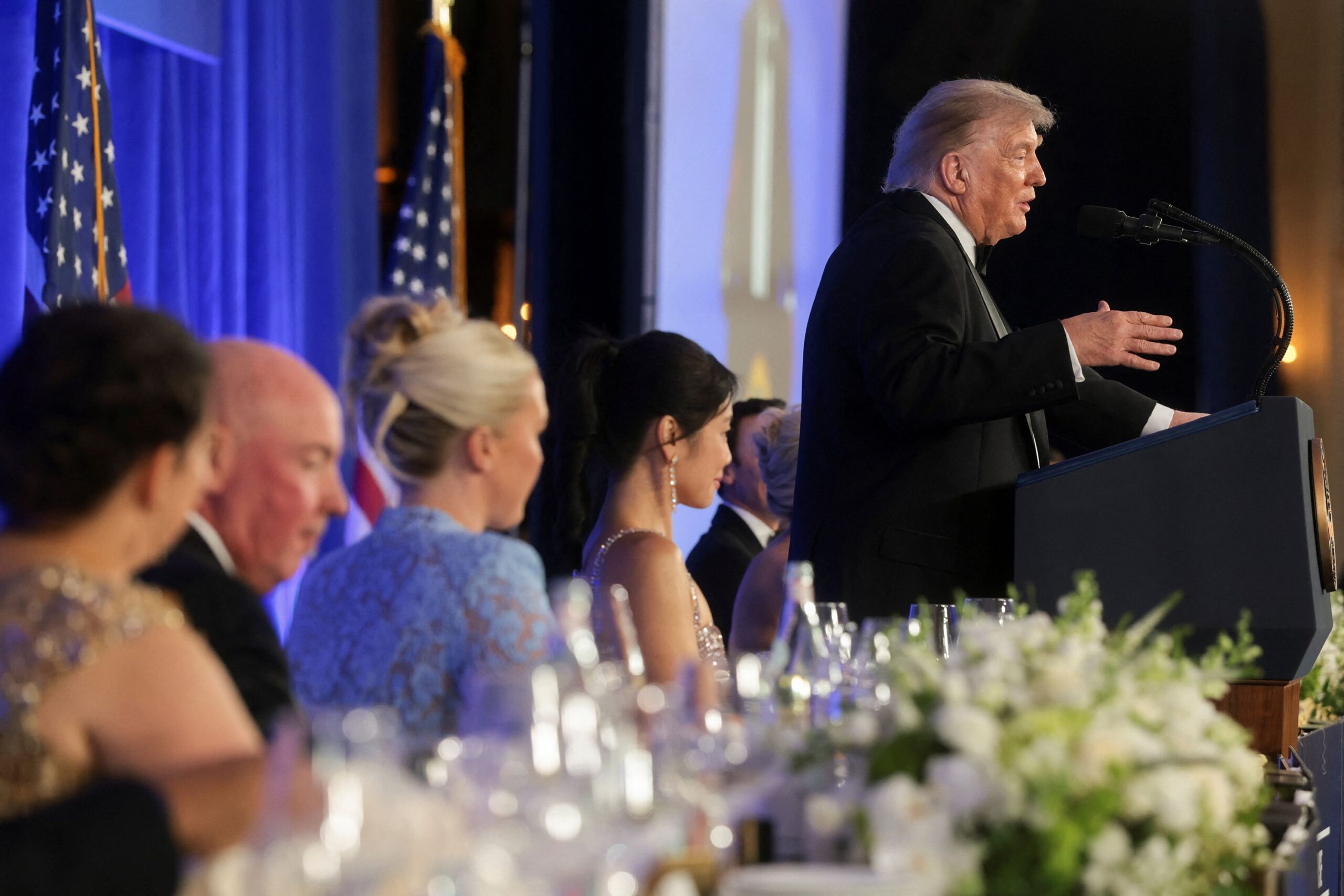 <i>Jonathan Ernst/Reuters via CNN Newsource</i><br/>President Donald Trump delivers remarks at the White House Correspondents' Association Dinner
