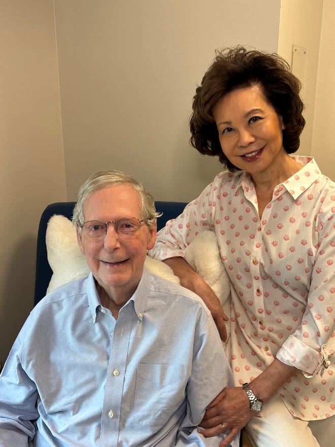 <i>From US Senator Mitch McConnell via CNN Newsource</i><br/>This handout photo shows US Senator Mitch McConnell and Elaine Chao on Sunday