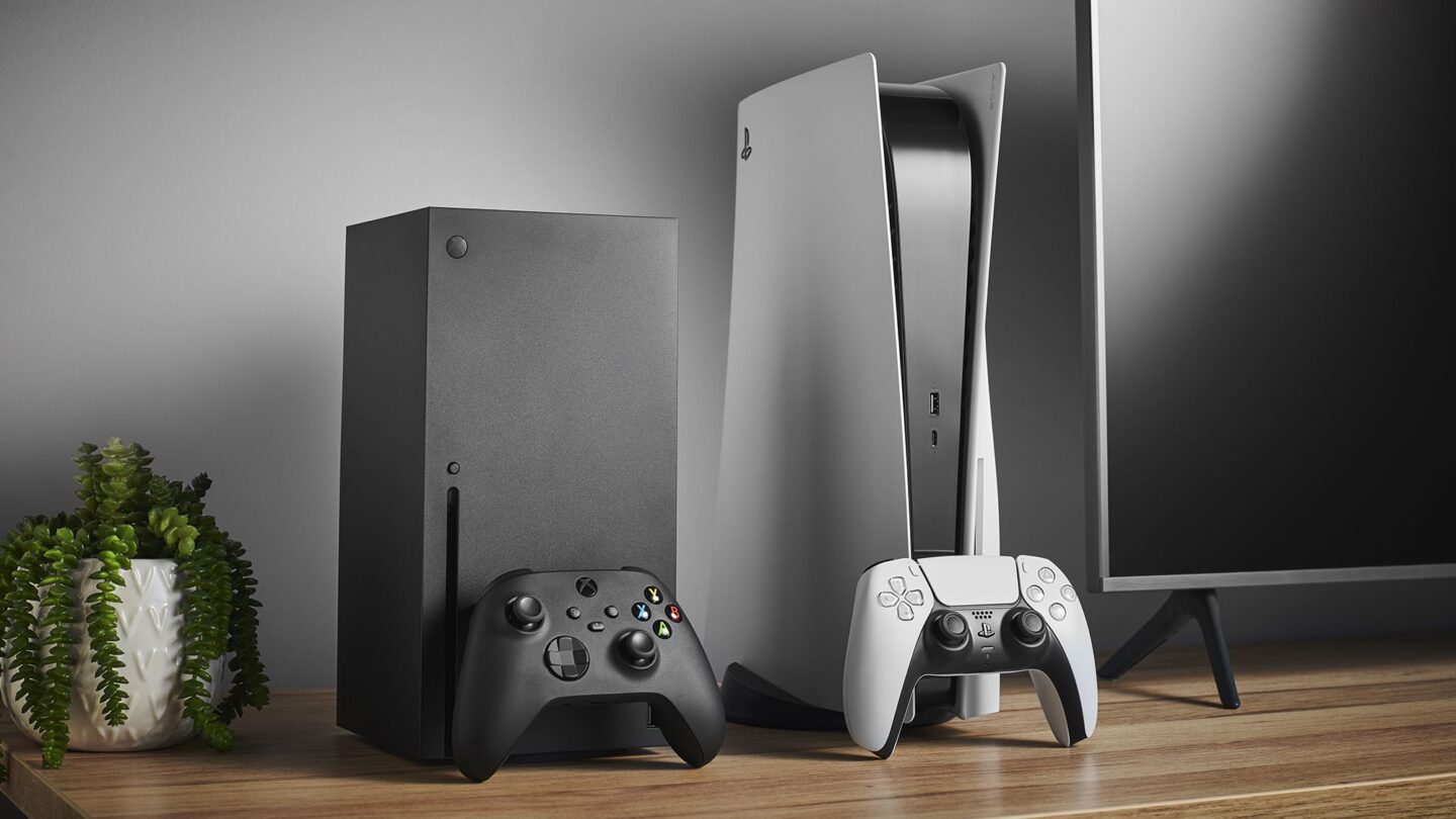 <i>Phil Barker/Future Publishing/Getty Images via CNN Newsource</i><br/>The Microsoft Xbox Series X (L) and Sony PlayStation 5 home video game consoles are shown alongside a television and soundbar on November 3