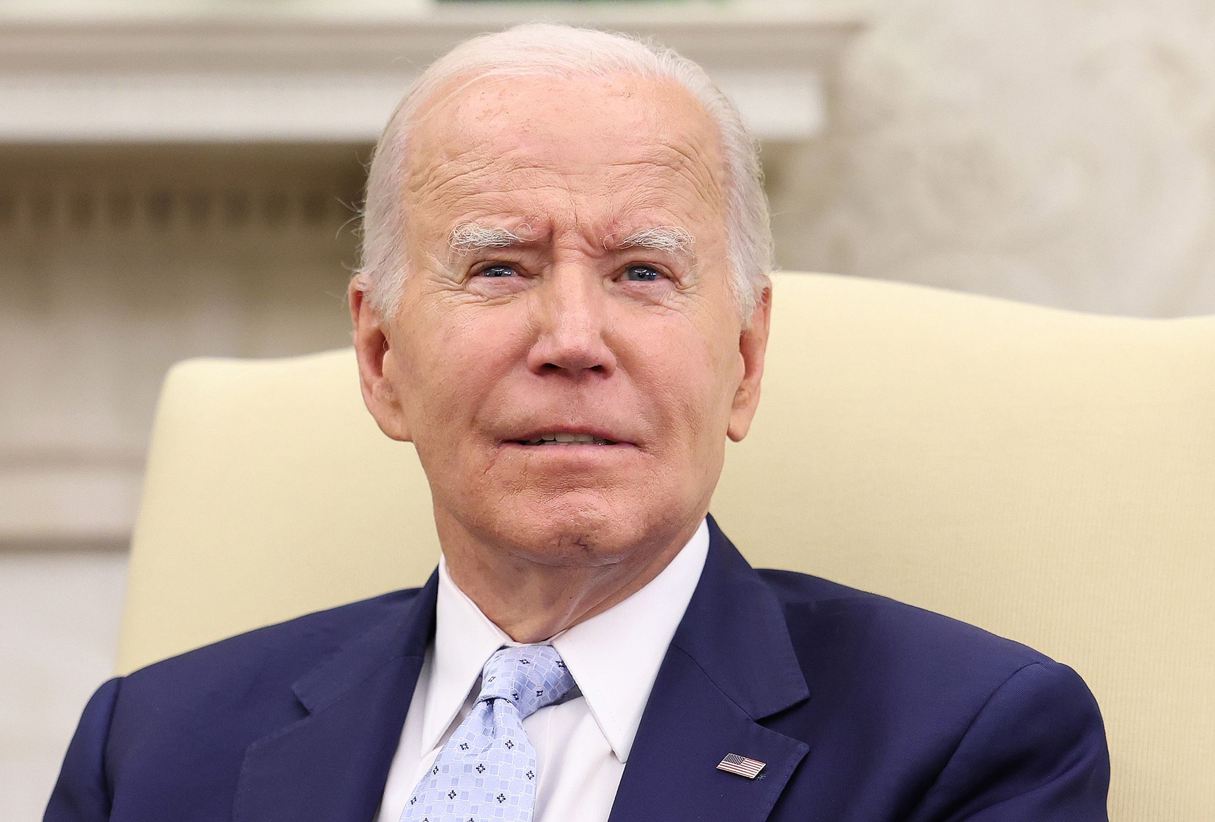 <i>Kevin Dietsch/Getty Images/File via CNN Newsource</i><br/>President Joe Biden delivers remarks during a meeting in the Oval Office on October 5