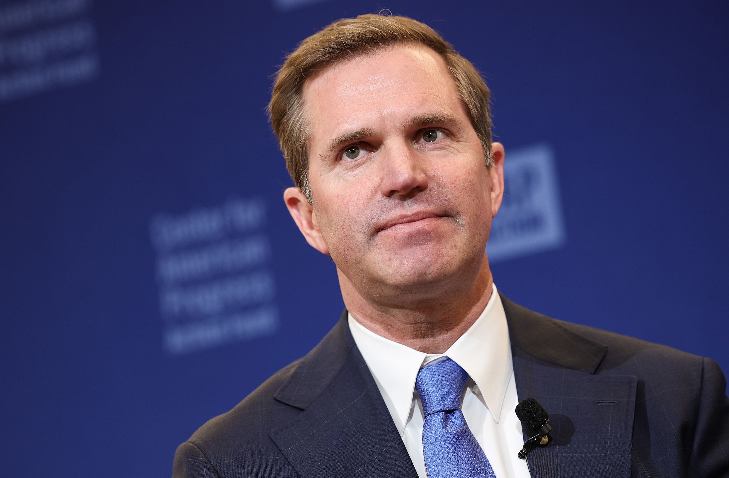<i>Kevin Dietsch/Getty Images/File via CNN Newsource</i><br/>Kentucky Gov. Andy Beshear speaks during an event at the Center For American Progress in Washington