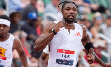 Noah Lyles competes in the first round of the men’s 100-meter dash during day one of the USATF Outdoor & Para National Championships at Hayward Field in Eugene on July 31