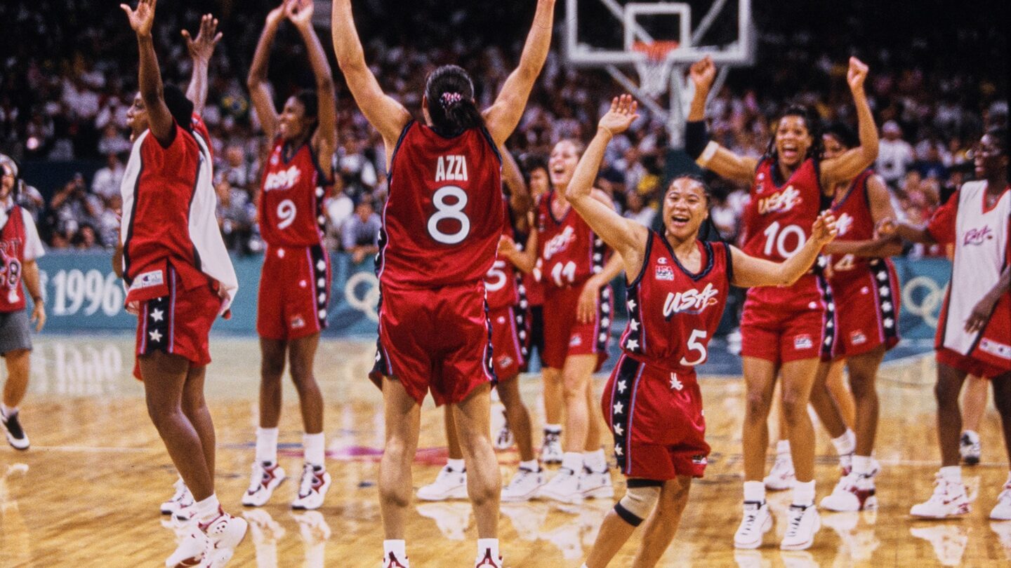 <i>NBC Olympics</i><br/>Members of the U.S. women's basketball team on the court at the 1996 Atlanta Summer Olympics.