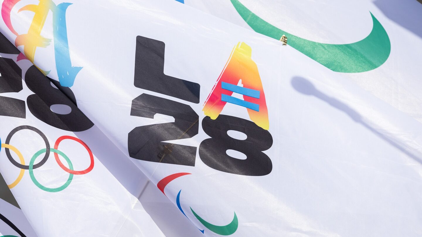 <i>NBC Olympics</i><br/>LA28 logo.