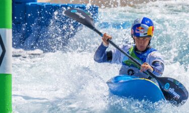 Athletes compete at the ICF Canoe Slalom World Championships.