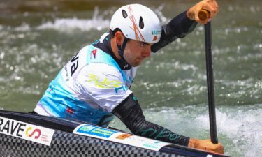 Athletes compete at the ICF Canoe Slalom World Championships.