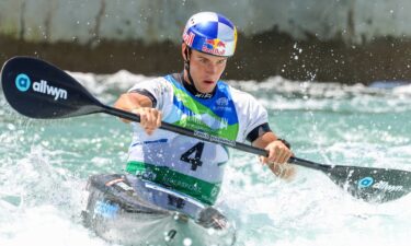 Athletes compete at the ICF Canoe Slalom World Championships.