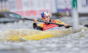 Athletes compete at the ICF Canoe Slalom World Championships.