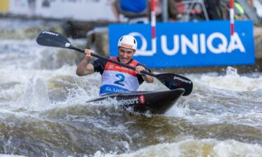 Athletes compete at the ICF Canoe Slalom World Championships.