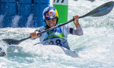 Athletes compete at the ICF Canoe Slalom World Championships.