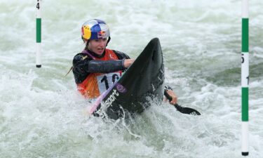 Athletes compete at the ICF Canoe Slalom World Championships.
