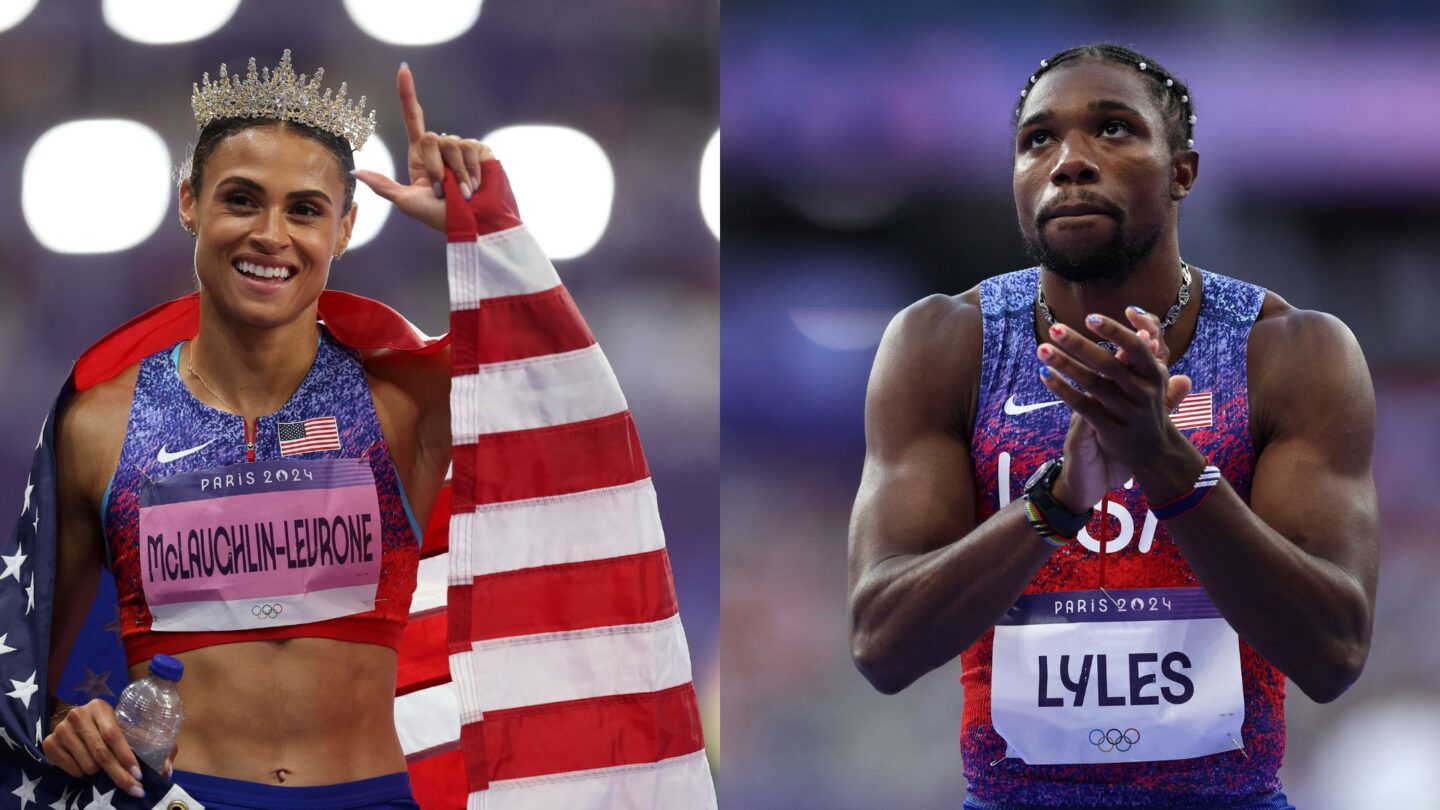 <i>NBC Olympics</i><br/>A side by side of Sydney McLaughlin-Levrone and Noah Lyles.