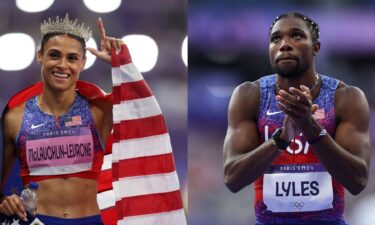 A side by side of Sydney McLaughlin-Levrone and Noah Lyles.