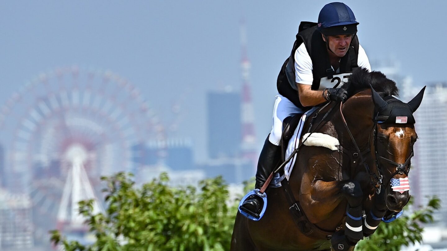 Phillip Dutton of the United States competes with his horse Z during the cross country event of equestrian at Tokyo 2020 Olympic Games