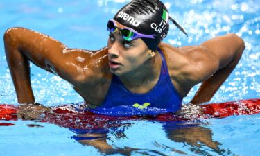 Sara Curtis of Italy competes in the swimming Mixed 4x100 Freestyle Relay during the 22nd World Aquatics Championships at the WAC Arena in Singapore (Singapore)