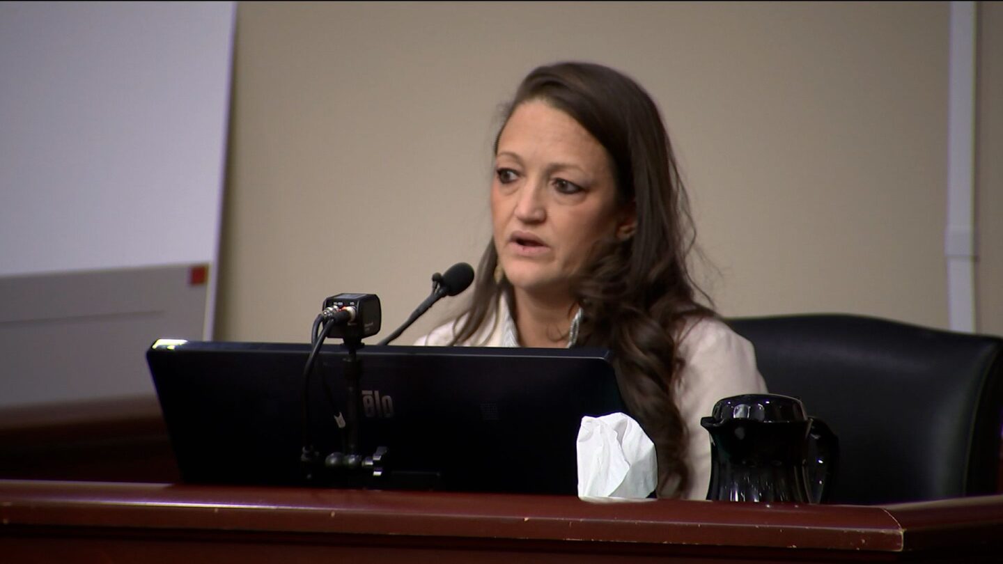 <i>Pool via CNN Newsource</i><br/>Marcee Gray testifies during Colin Gray's trial in Winder