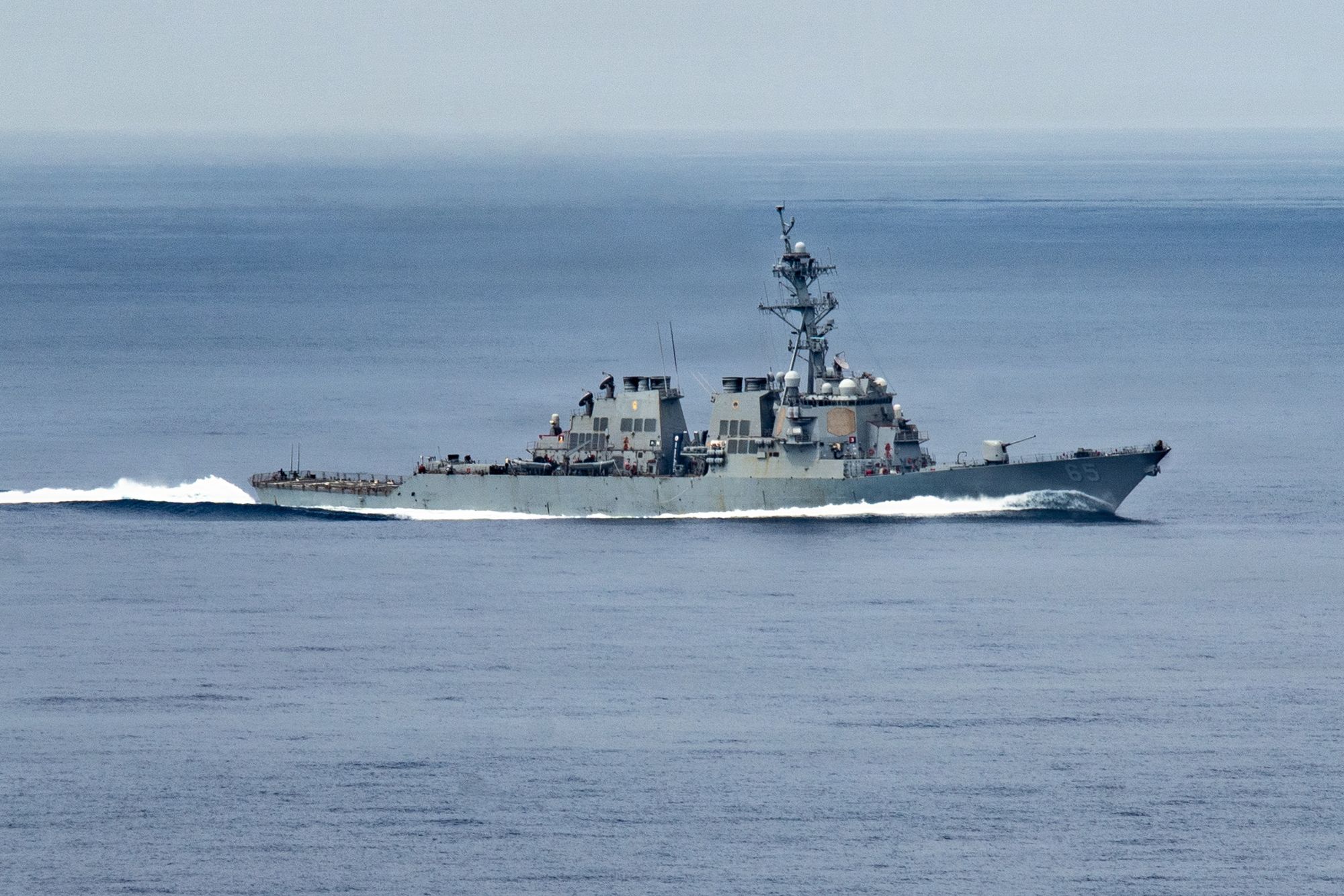 <i>Seaman Apprentice Andrew Novak/US Navy via CNN Newsource</i><br/>Arleigh Burke-class guided missile destroyer USS Benfold conducts routine operations while underway in the South China Sea July 23