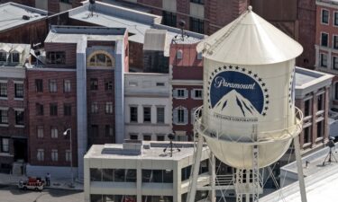 The Paramount logo is displayed on a water tower at the Paramount Studios lot on July 13 in Los Angeles