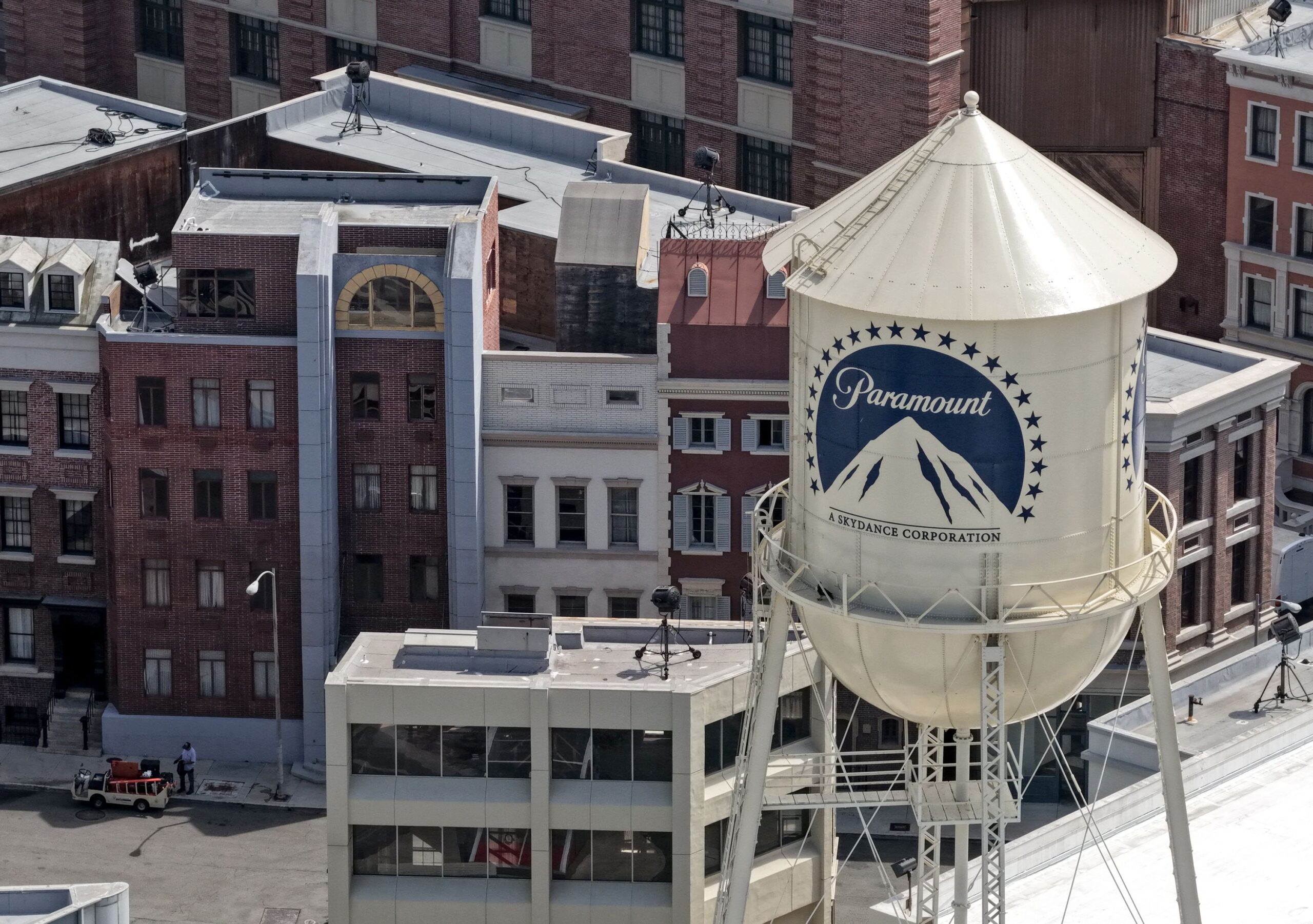 <i>Justin Sullivan/Getty Images via CNN Newsource</i><br/>The Paramount logo is displayed on a water tower at the Paramount Studios lot on July 13 in Los Angeles