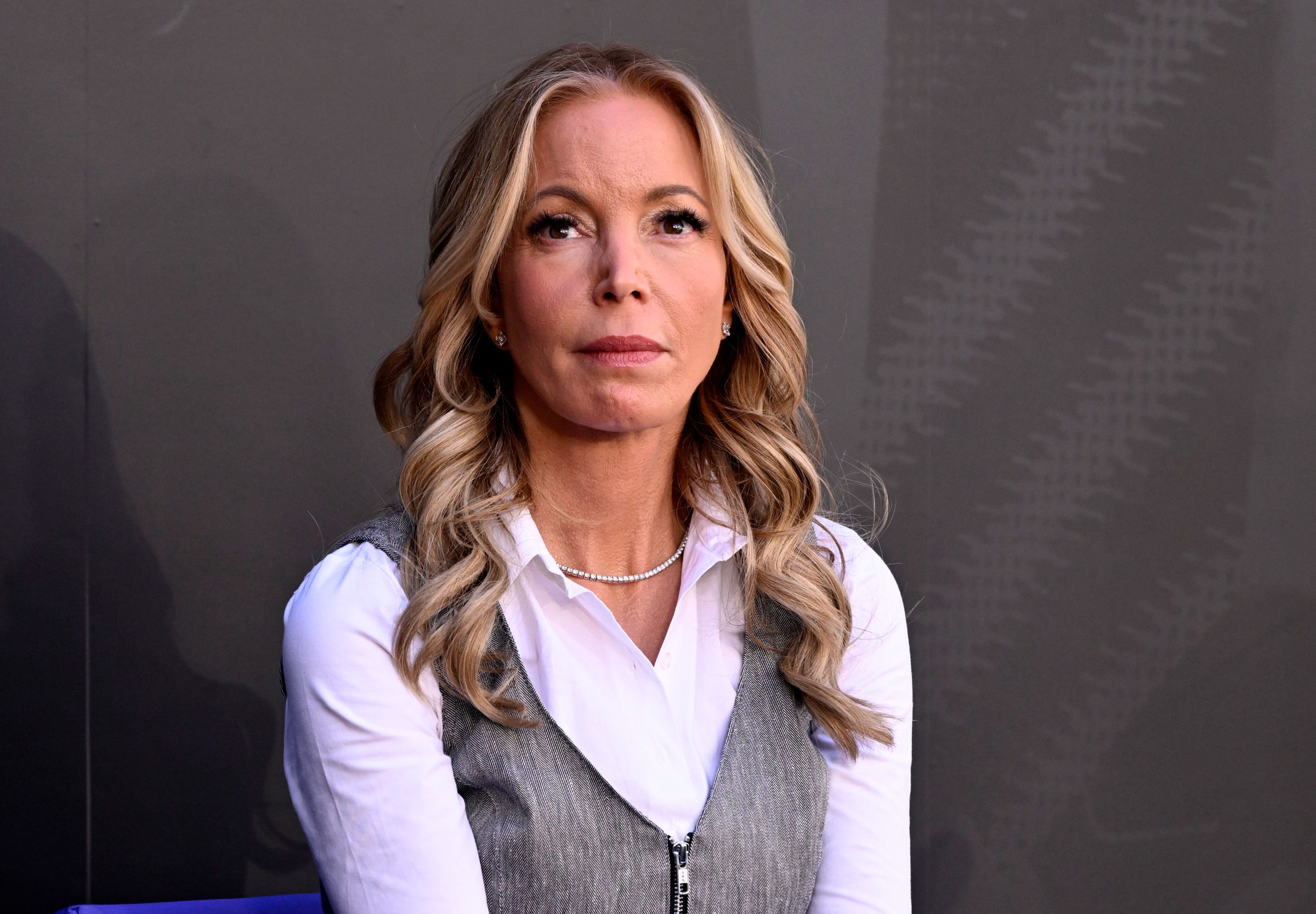 <i>Keith Birmingham/MediaNews Group/Pasadena Star-News/Getty Images/File via CNN Newsource</i><br/>Jeanie Buss is pictured during the statue unveiling for former Lakers coach Pat Riley in Los Angeles on February 22.
