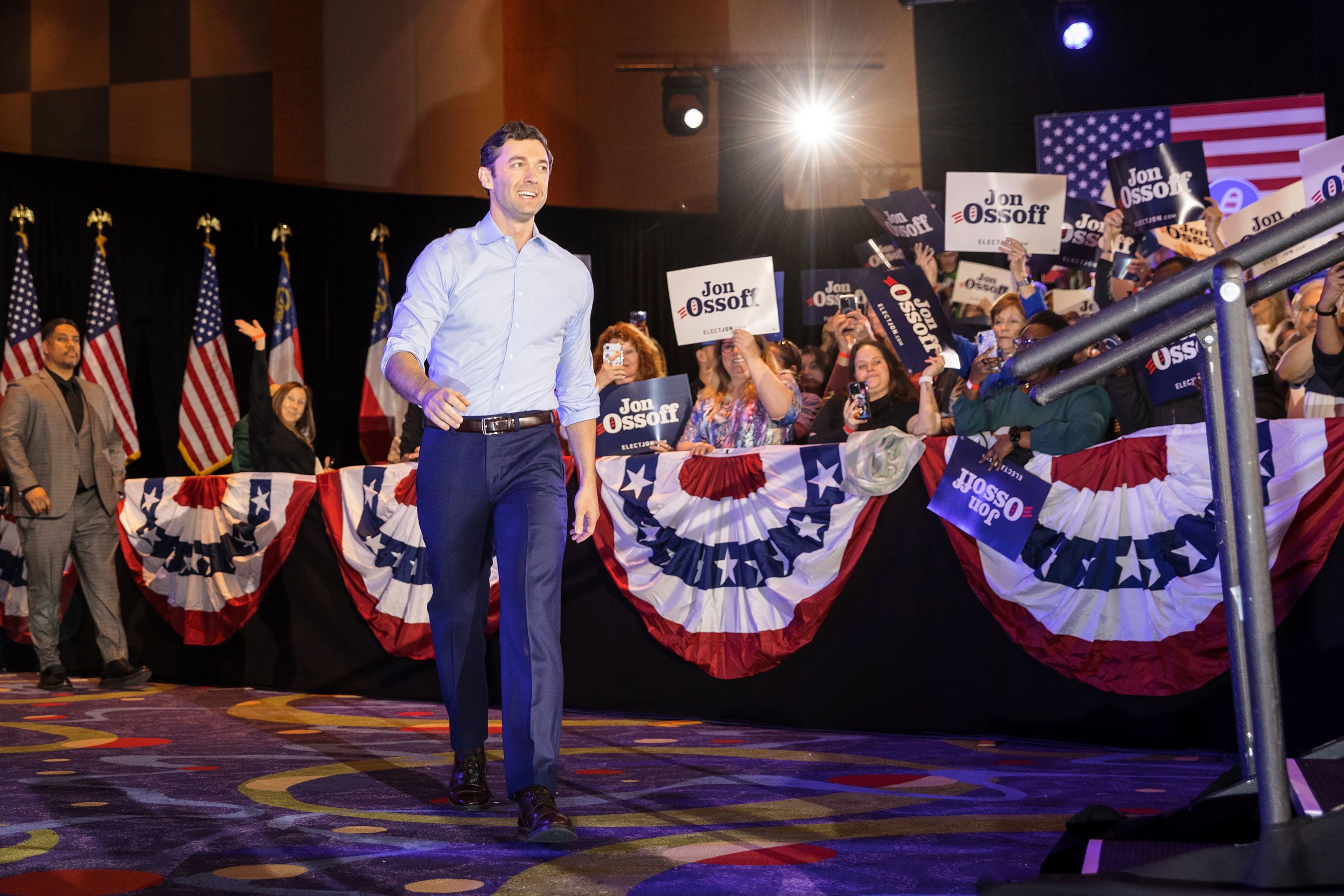 <i>Dustin Chambers/Bloomberg/Getty Images via CNN Newsource</i><br/>US Senator Jon Ossoff of Georgia arrives at a re-election campaign event in Atlanta in February.