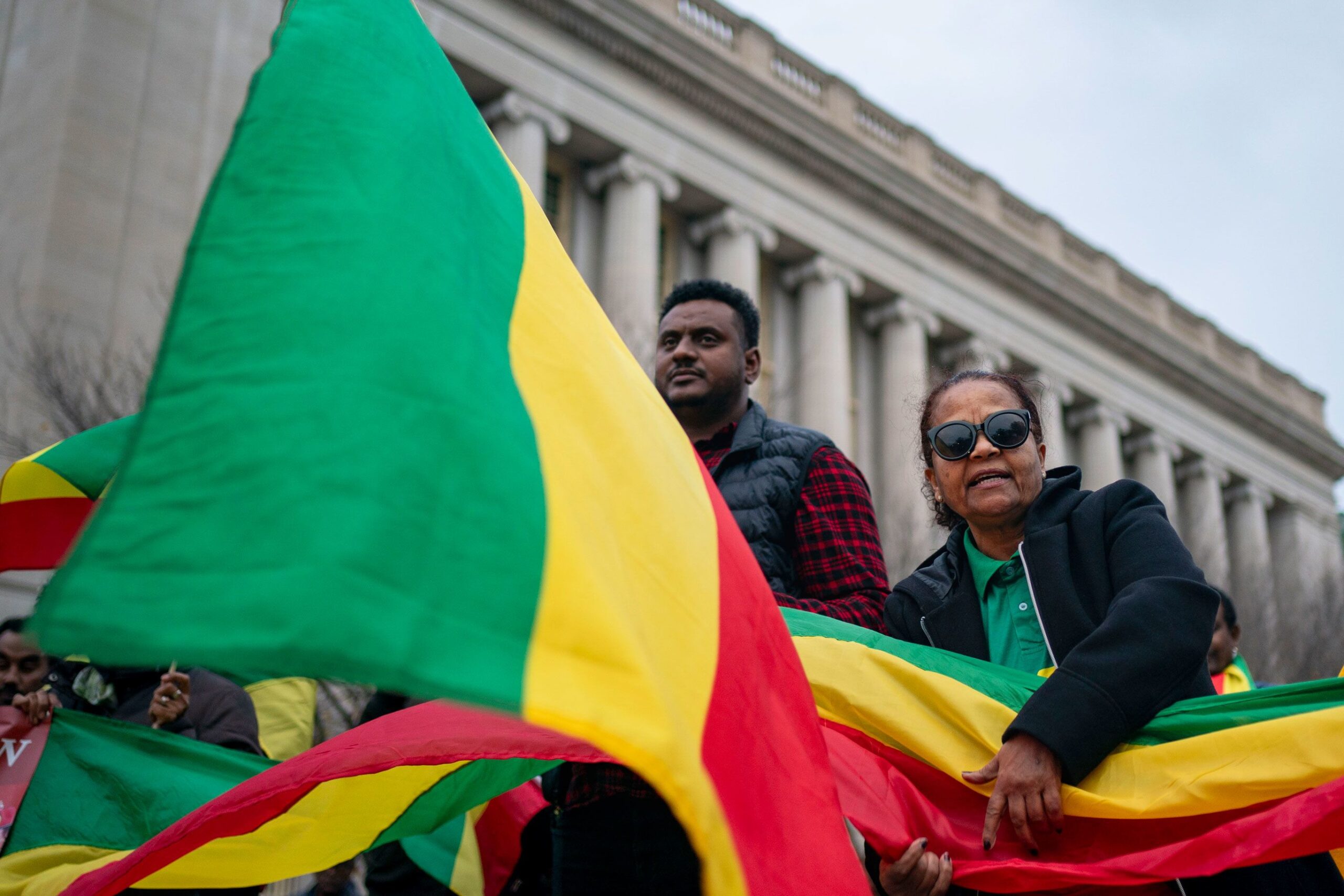<i>Bonnie Cash/Getty Images via CNN Newsource</i><br/>Members of the Ethopian community gather outside the White House to call attention to the conflict in the Amhara region in Ethiopia in 2024.