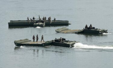 The US Army conducts a training exercise on a river in Yeoncheon