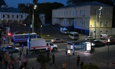 Emergency service teams arrive at the scene after an explosion occurred at a restaurant