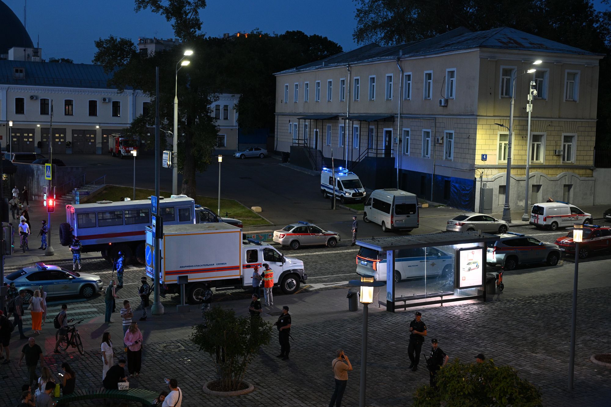<i>Natalia Kolesnikova/Anadolu/Getty Images via CNN Newsource</i><br/>Emergency service teams arrive at the scene after an explosion occurred at a restaurant