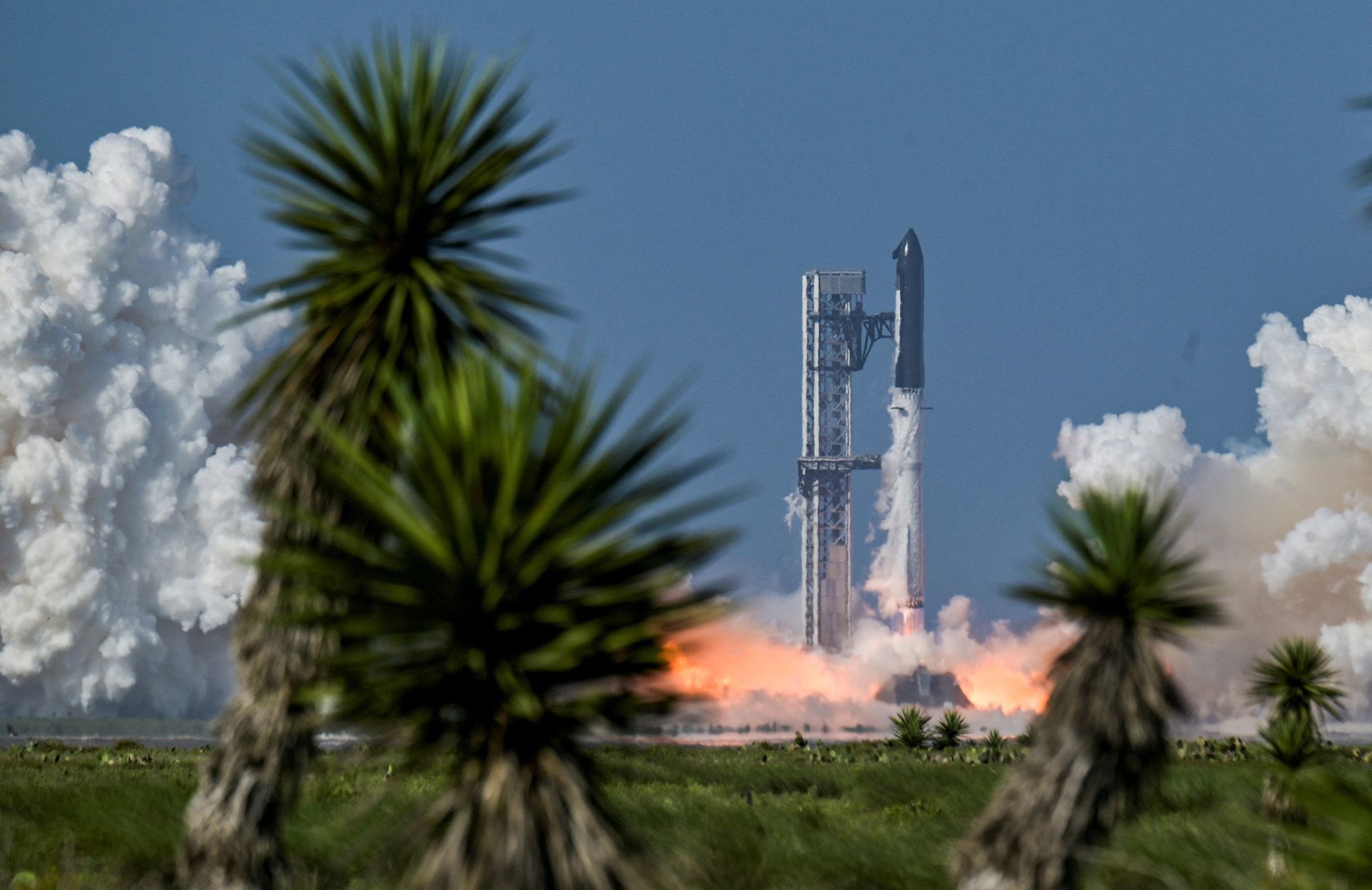 <i>Steve Nesius/Reuters via CNN Newsource</i><br/>The SpaceX Starship and Super Heavy v3 Booster lift off on its 13th test flight from the SpaceX launch complex in Starbase