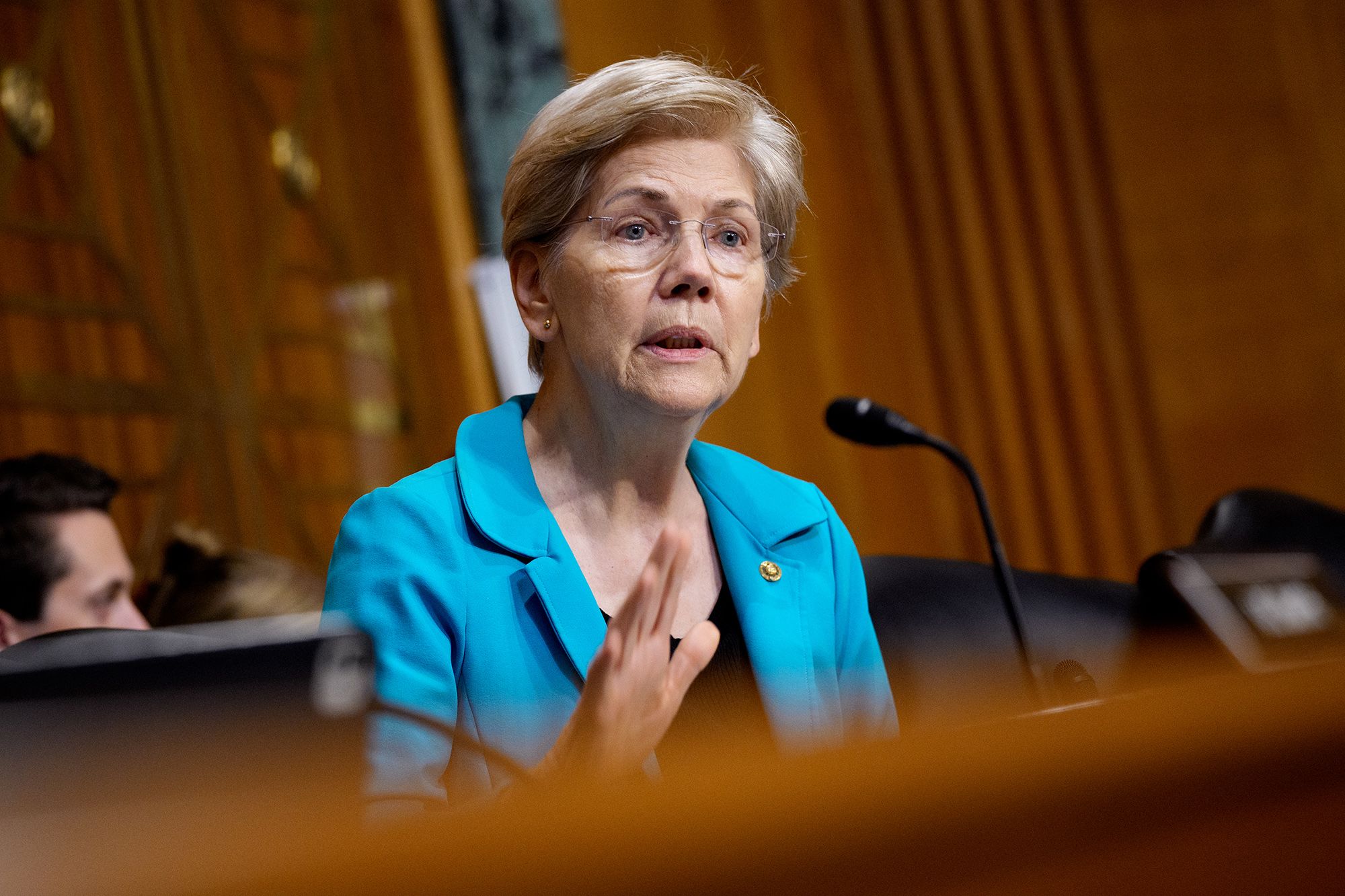<i>Andrew Harnik/Getty Images via CNN Newsource</i><br/>Sen. Elizabeth Warren speaks at a Senate committee hearing on July 22