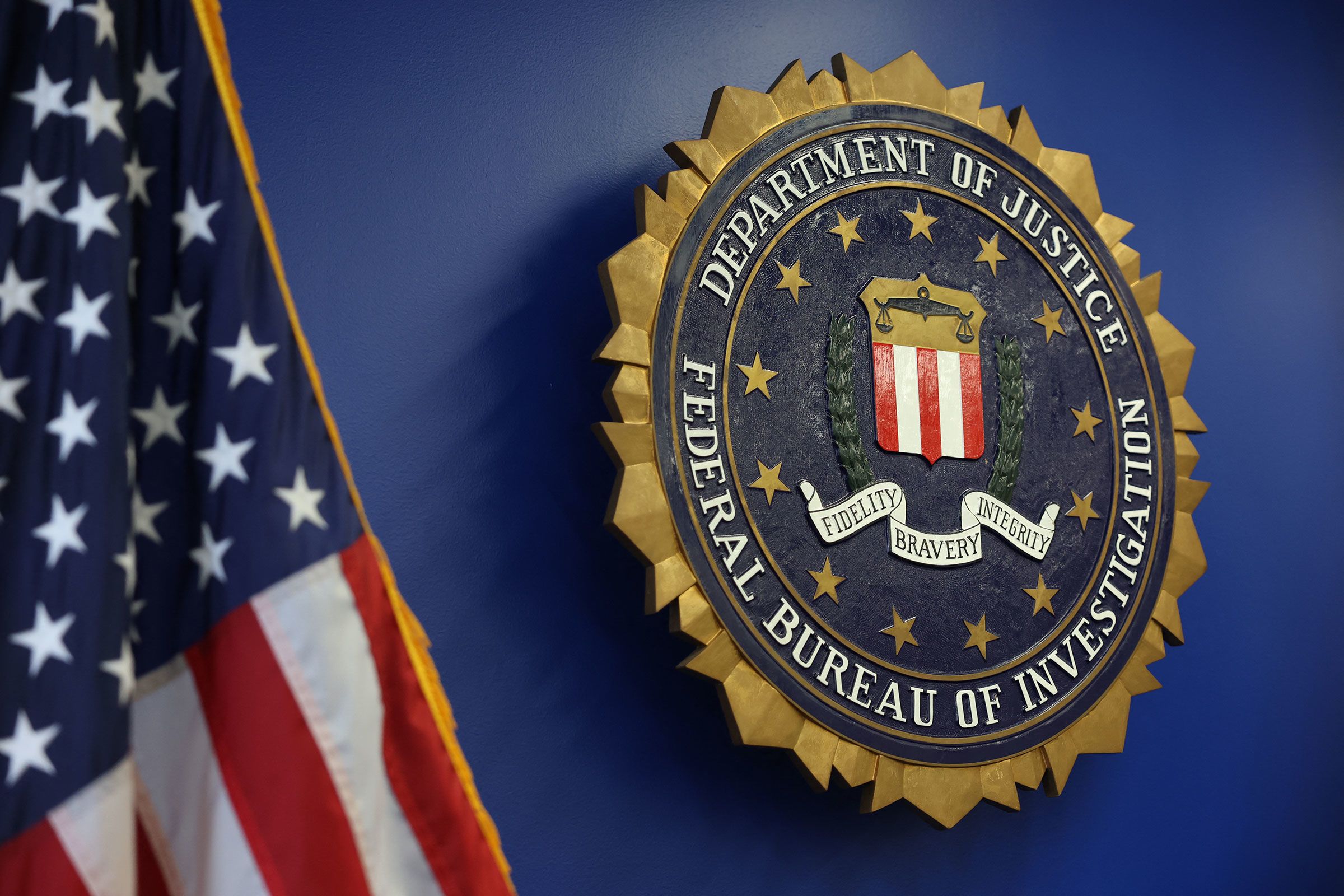 <i>Patrick T. Fallon/AFP/Getty Images/File via CNN Newsource</i><br/>The logo of the Federal Bureau of Investigation (FBI) is seen at the Los Angeles Federal Building on June 4