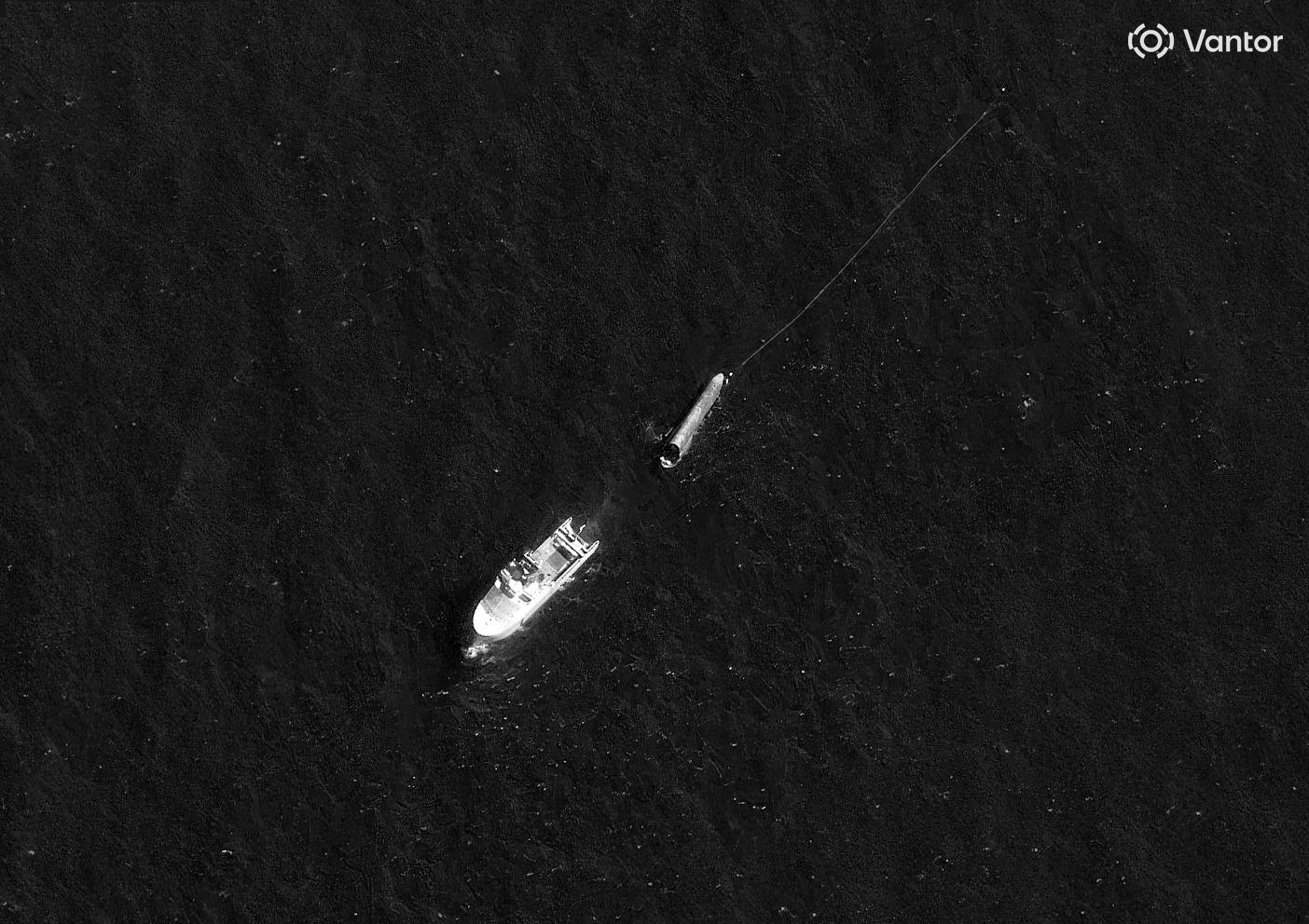 <i>SpaceX via CNN Newsource</i><br/>The SpaceX Starship is seen floating in the Indian Ocean after splashdown on Friday