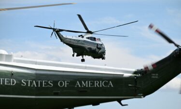 Marine One with US President Donald Trump on board departs from the Ellipse near the White House in Washington
