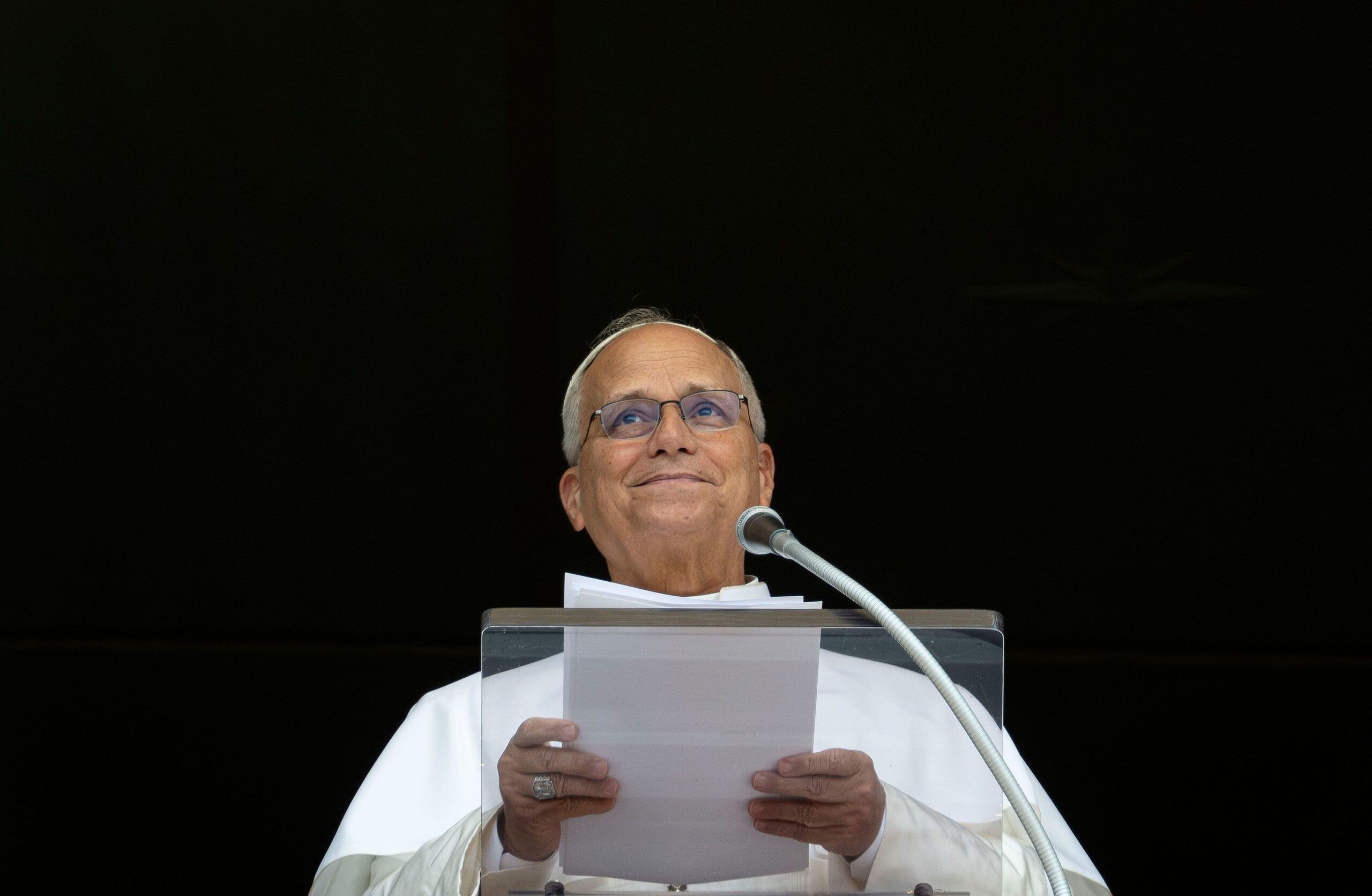 <i>Matteo Pernaselci/Vatican Media/Vatican Pool/Getty Images via CNN Newsource</i><br/>Pope Leo XIV holds his Sunday Angelus prayer from his studio overlooking St. Peter's Square on August 2