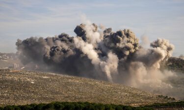 Black smoke rises from an Israeli airstrike on the outskirts of Yaroun